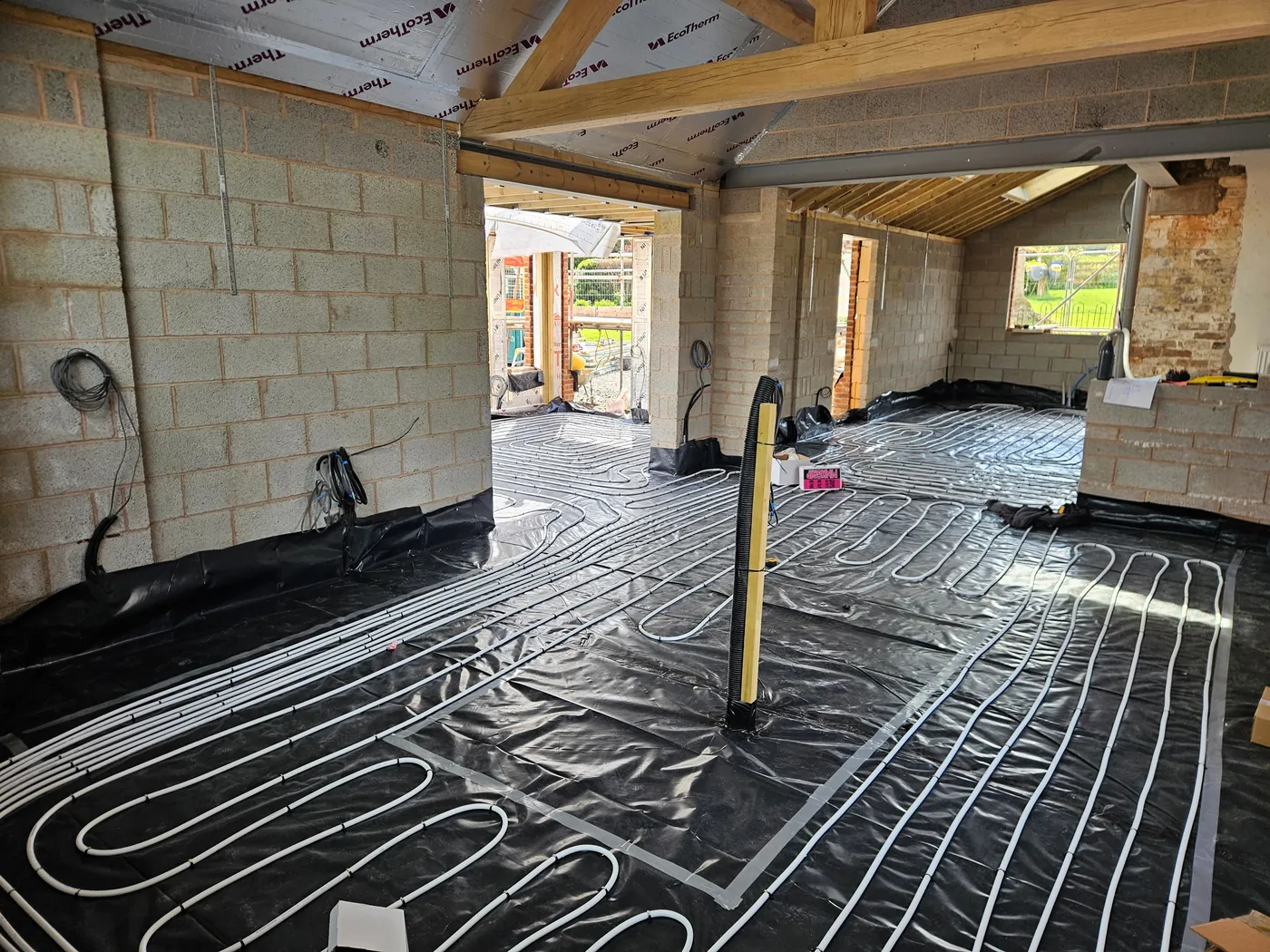Large underfloor heating installation in progress